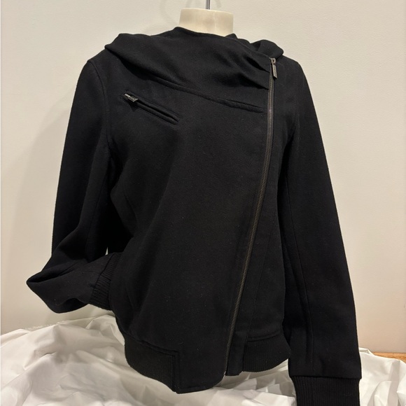 Black wool blend HONEE bomber jacket. - Picture 1 of 14